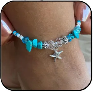Aluinn Starfish Ankle for Women Turquoise Anklets Bracelets Rope Beach Boho Waterproof Bead Anklets Foot Jewelry for Women Gifts