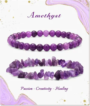 Amethyst Bracelets for Women Natural Stone Healing Beaded Bracelet Stress Anxiety Relief Watermelon Crystals Moonstone Opal Hematite Stretch Jewelry Gift for Women