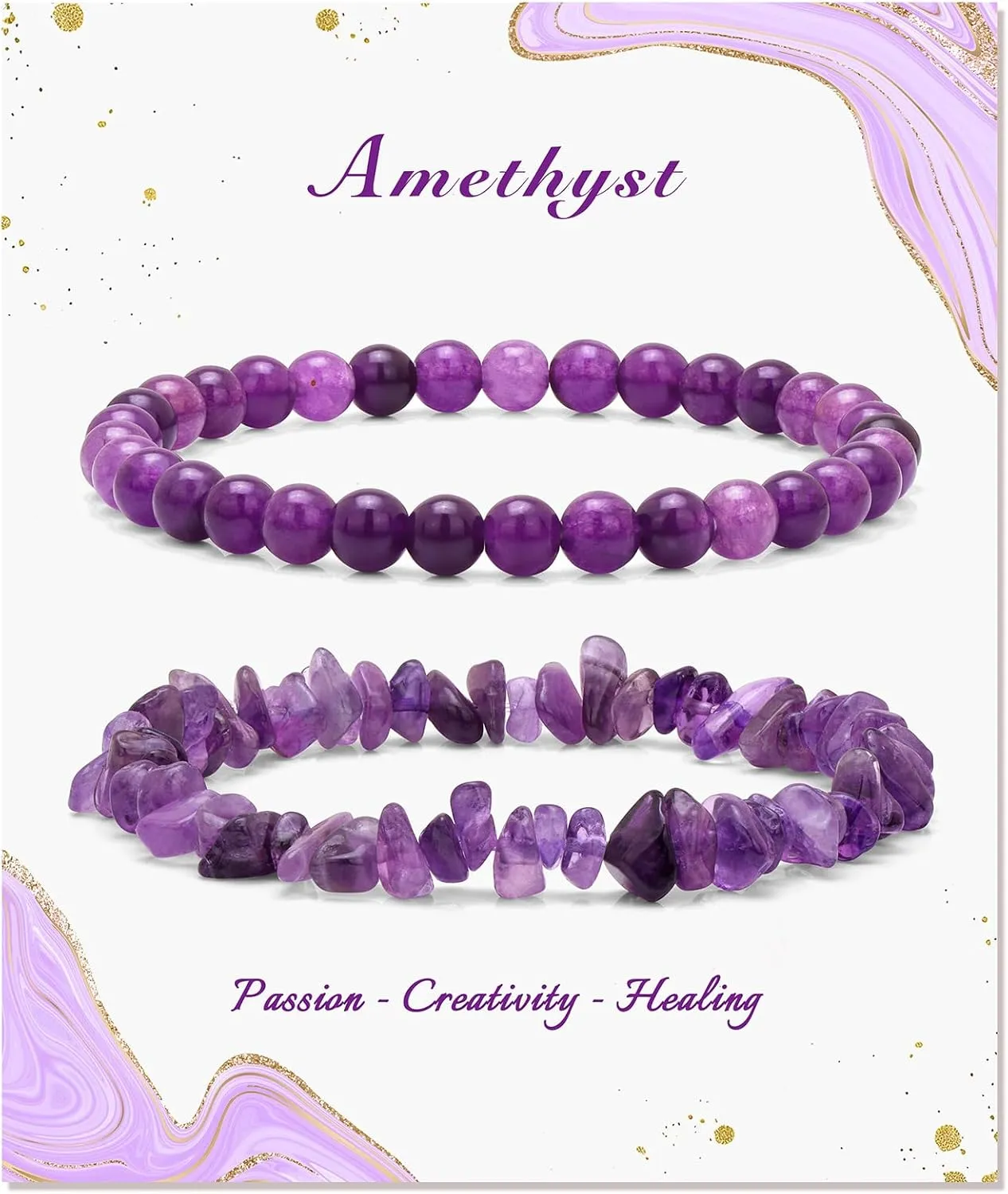 Amethyst Bracelets for Women Natural Stone Healing Beaded Bracelet Stress Anxiety Relief Watermelon Crystals Moonstone Opal Hematite Stretch Jewelry Gift for Women