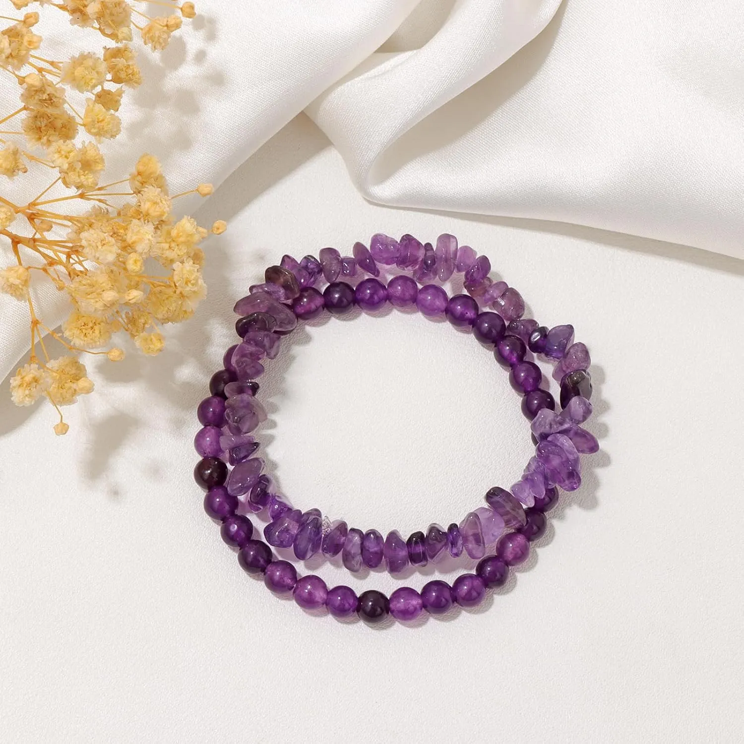 Amethyst Bracelets for Women Natural Stone Healing Beaded Bracelet Stress Anxiety Relief Watermelon Crystals Moonstone Opal Hematite Stretch Jewelry Gift for Women