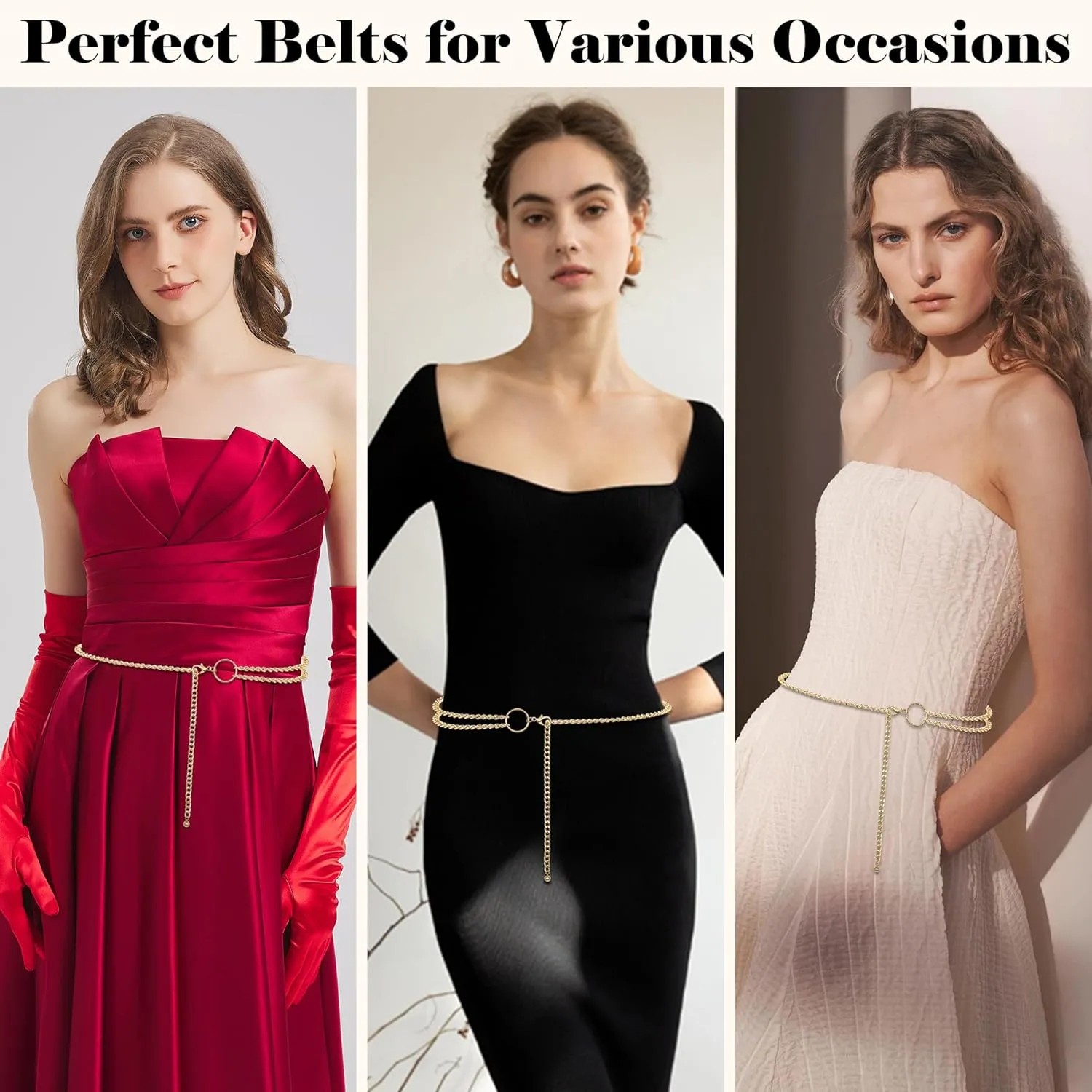 Ammiko Waist Chain Belt for Women Fashion Body Belly Link Belt Ring Metal Chain Belts for Jeans Dress Alloy Ladies