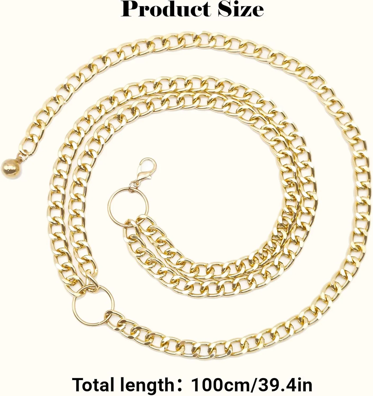 Ammiko Waist Chain Belt for Women Fashion Body Belly Link Belt Ring Metal Chain Belts for Jeans Dress Alloy Ladies