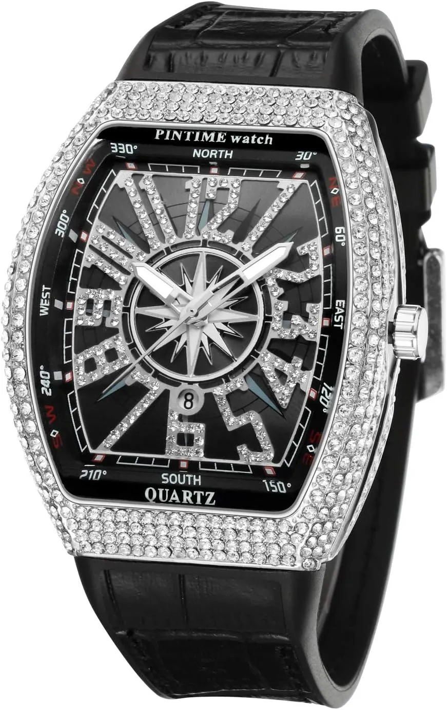 Analog Punk Chronograph Watch Casual Tonneau Skeleton Watches Unique Fashion Style Quartz Sports Wristwatch Luminous Design with Silicone Band