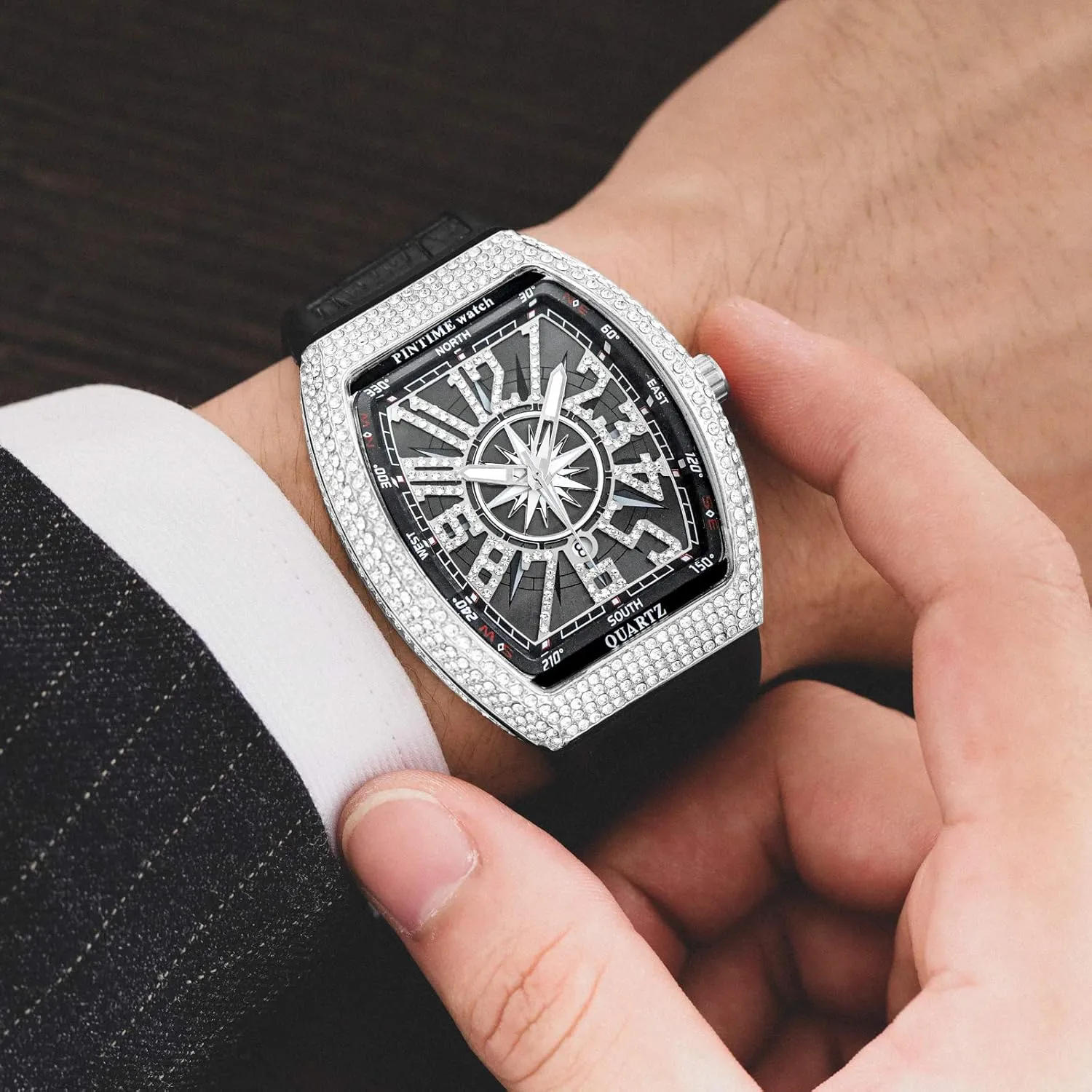 Analog Punk Chronograph Watch Casual Tonneau Skeleton Watches Unique Fashion Style Quartz Sports Wristwatch Luminous Design with Silicone Band