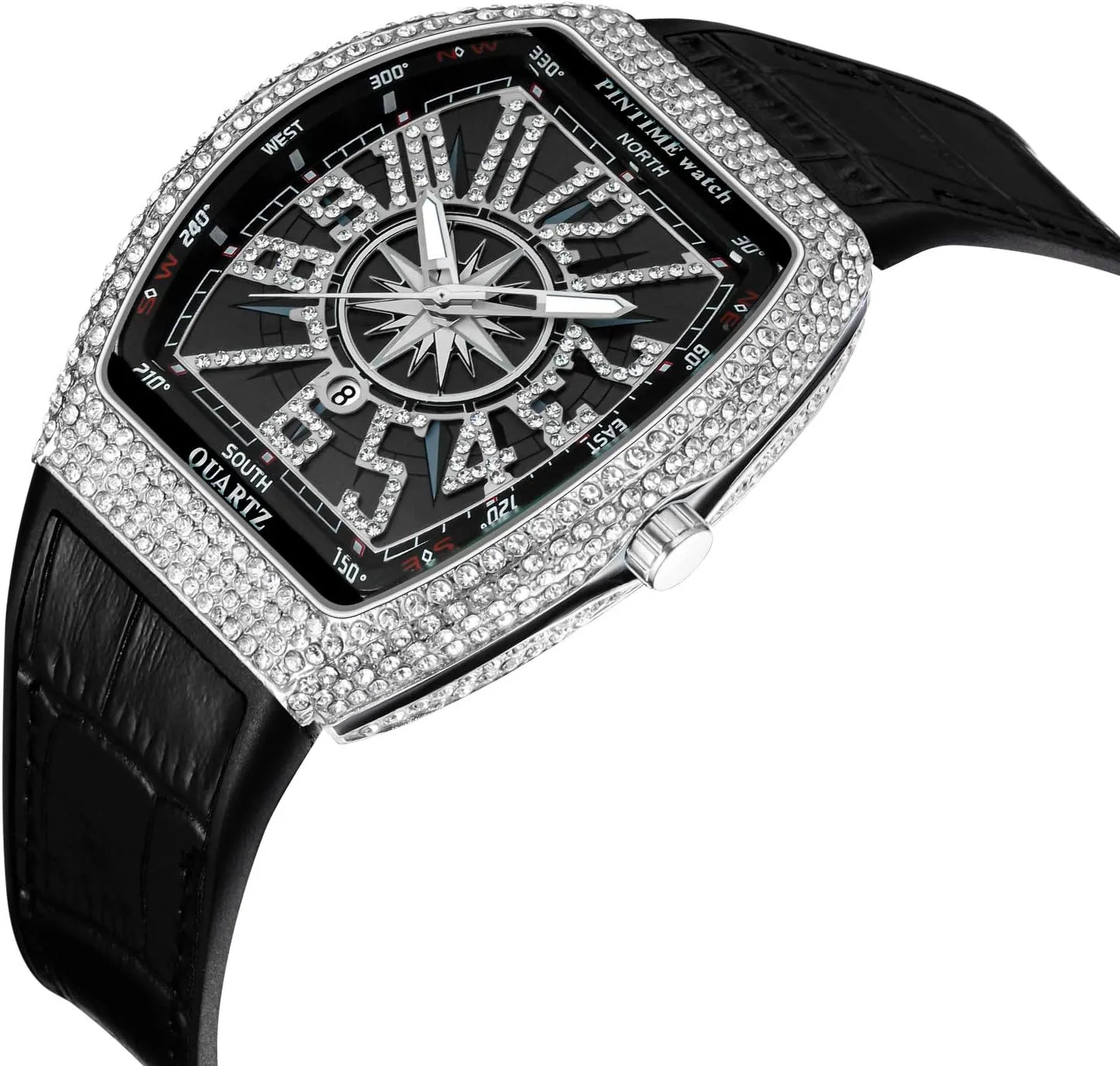 Analog Punk Chronograph Watch Casual Tonneau Skeleton Watches Unique Fashion Style Quartz Sports Wristwatch Luminous Design with Silicone Band