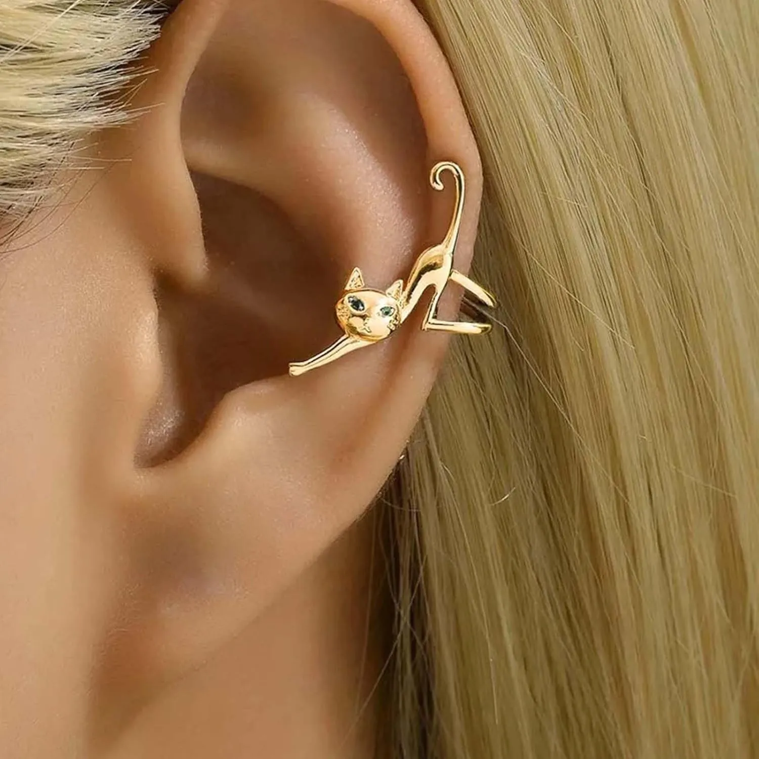 Andelaisi Boho Cat Ear Cuff Earrings Vintage Small Kitty Cartilage Clip Earring Gold Funny Cat Ear Climber Earring Punk Animal Kitten Wrap Hoop Earrings Non Pierced Earrings Jewelry for Women