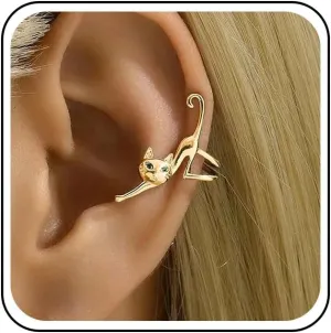 Andelaisi Boho Cat Ear Cuff Earrings Vintage Small Kitty Cartilage Clip Earring Gold Funny Cat Ear Climber Earring Punk Animal Kitten Wrap Hoop Earrings Non Pierced Earrings Jewelry for Women