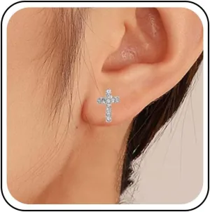 Andelaisi Boho Crystal Cross Earrings Silver Rhinestone Cross Studs Earrings Vintage Cz Cross Earring Minimalist Paved Cz Cross Earrings for Women