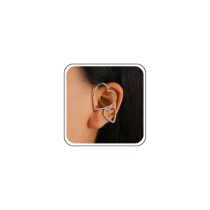 Andelaisi Boho Crystal Heart Cuff Wrap Earrings Silver Rhinestone Heart Ear Clip Earrings Vintage Crystal Cz Heart Earrings Sparkly Cz Heart Cartilage Ear Wrap Earrings for Women