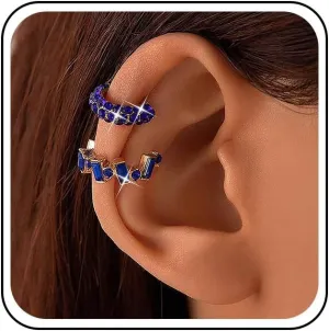 Andelaisi Boho Layered Ear Cuff Wrap Earring Crystal Cartilage Cuff Earrings Vintage Cartilage Clip on Wrap Hoop Earrings Blue Gem Fake Helix Cartilage Earrings Non Piercing Earrings 1Set