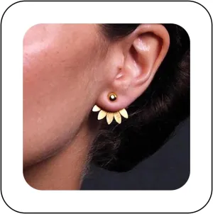 Andelaisi Boho Lotus Ear Jackets Earrings Gold Leaf Stud Earrings Vintage Lotus Front Back Earrings Minimalist Earrings Jewelry for Women