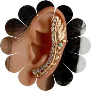 Andelaisi Boho Rhinestone Ear Climber Earrings Gold Crystal Angel Wing Wrap Crawler Earrings Vintage Crystal Cuff Warp Earrings Bling Cz Crystal Crawler Climber Earrings Jewelry for Women