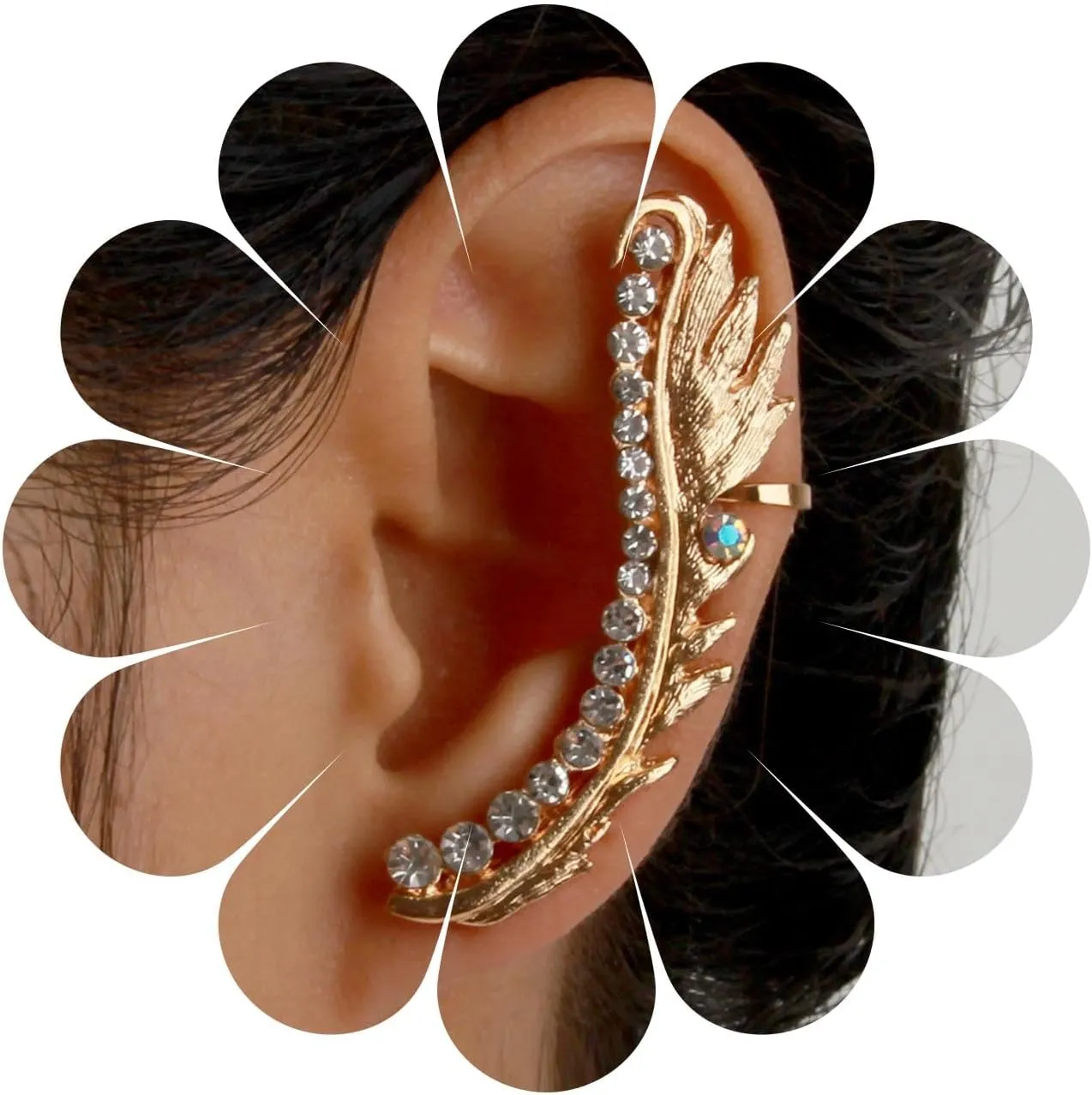 Andelaisi Boho Rhinestone Ear Climber Earrings Gold Crystal Angel Wing Wrap Crawler Earrings Vintage Crystal Cuff Warp Earrings Bling Cz Crystal Crawler Climber Earrings Jewelry for Women