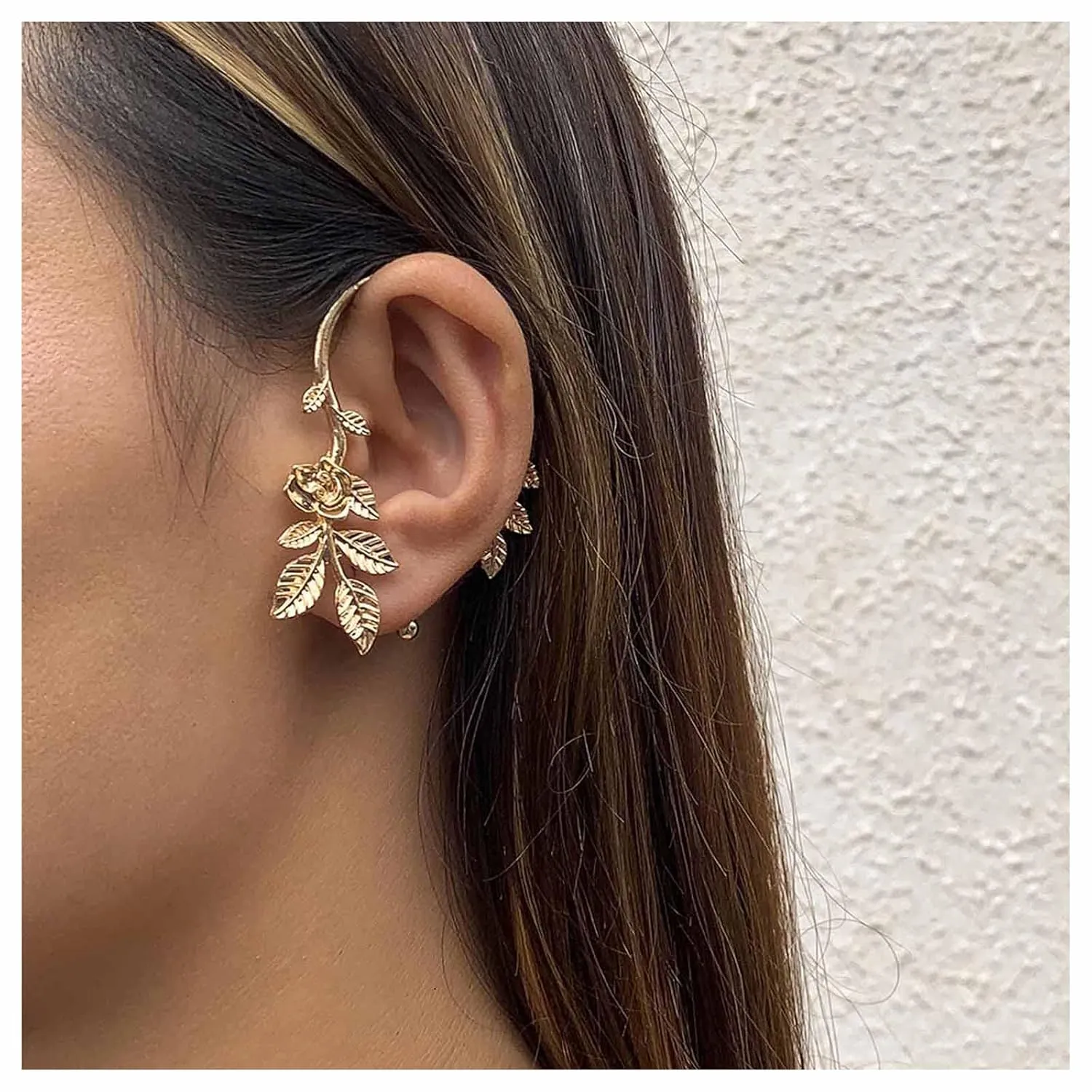 Andelaisi Boho Rose Flower Cuff Earrings Flower Ear Cuff Wrap Earrings Gold Ear Wrap Earring Flower Cartilage Earrings Non Pierced Earrings Jewelry for Women