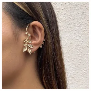Andelaisi Boho Rose Flower Cuff Earrings Flower Ear Cuff Wrap Earrings Gold Ear Wrap Earring Flower Cartilage Earrings Non Pierced Earrings Jewelry for Women