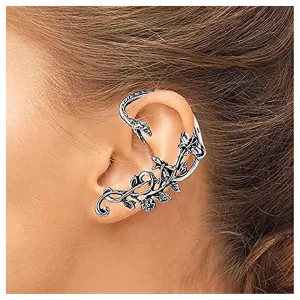 Andelaisi Boho Snake Ear Cuff Earrings Silver Snake Cuff Wrap Crawler Earrings Gothic Snake Crawler Climber Earring Vintage Flower Branch Ear Wrap Around Earrings Jewelry for Women and Girls