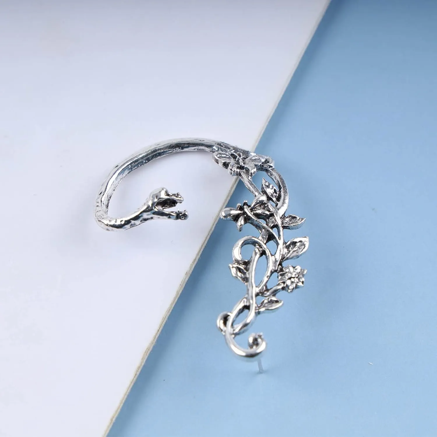 Andelaisi Boho Snake Ear Cuff Earrings Silver Snake Cuff Wrap Crawler Earrings Gothic Snake Crawler Climber Earring Vintage Flower Branch Ear Wrap Around Earrings Jewelry for Women and Girls