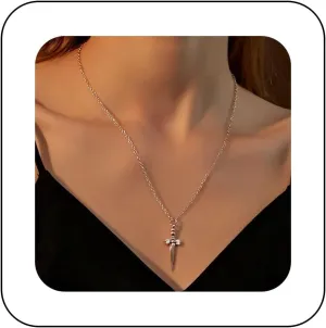 Andelaisi Boho Sword Pendant Necklace Choker Silver Cross Necklace Chain Vintage Dagger Choker Necklace Minimalist Sword Cross Choker Necklace Jewelry for Women