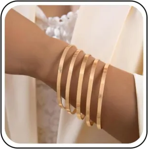 Andelaisi Punk Bangle Bracelet Gold Layered Bangle Bracelets Set Gothic Multi Stackable Wide Banglet Vintage Chunky Bangle Bracelets Indian Stackable Round Bracelets Bangle Jewelry for Her(5PCS)