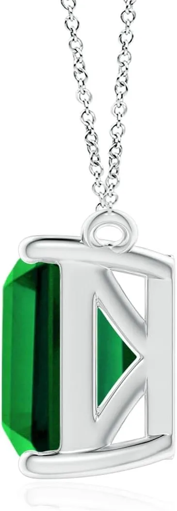 Angara East-West Emerald-Cut Lab Grown Emerald Solitaire Pendant in 14K Solid Gold/Platinum | May Birthstone, Birthday, Engagement, Anniversary, Wedding Jewelry Gift for Women