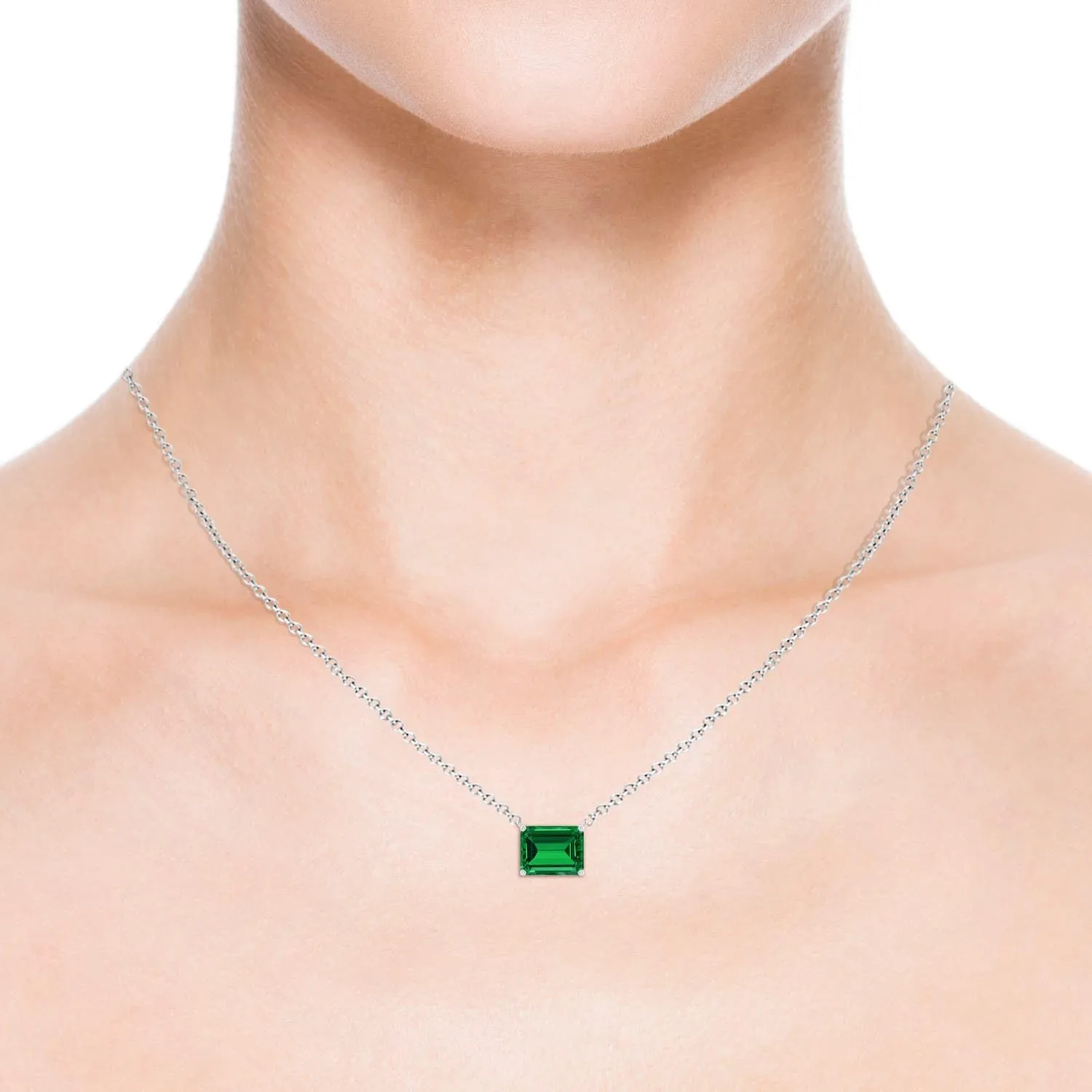 Angara East-West Emerald-Cut Lab Grown Emerald Solitaire Pendant in 14K Solid Gold/Platinum | May Birthstone, Birthday, Engagement, Anniversary, Wedding Jewelry Gift for Women