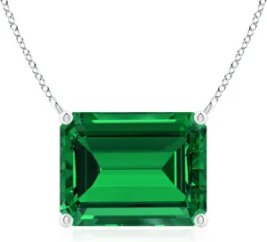 Angara East-West Emerald-Cut Lab Grown Emerald Solitaire Pendant in 14K Solid Gold/Platinum | May Birthstone, Birthday, Engagement, Anniversary, Wedding Jewelry Gift for Women