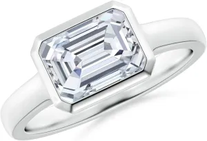ANGARA IGI Certified 1-5 ct Lab Grown East-West Emerald-Cut Diamond Solitaire Ring in Silver / 14K Solid Gold/Platinum | April Birthstone, Birthday, Engagement, Anniversary, Wedding Jewelry Gift for Women