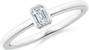 Angara Lab Grown Bezel-Set Emerald-Cut Diamond Solitaire Ring in Silver / 14K Solid Gold/Platinum | April Birthstone, Birthday, Engagement, Anniversary, Wedding Jewelry Gift for Women