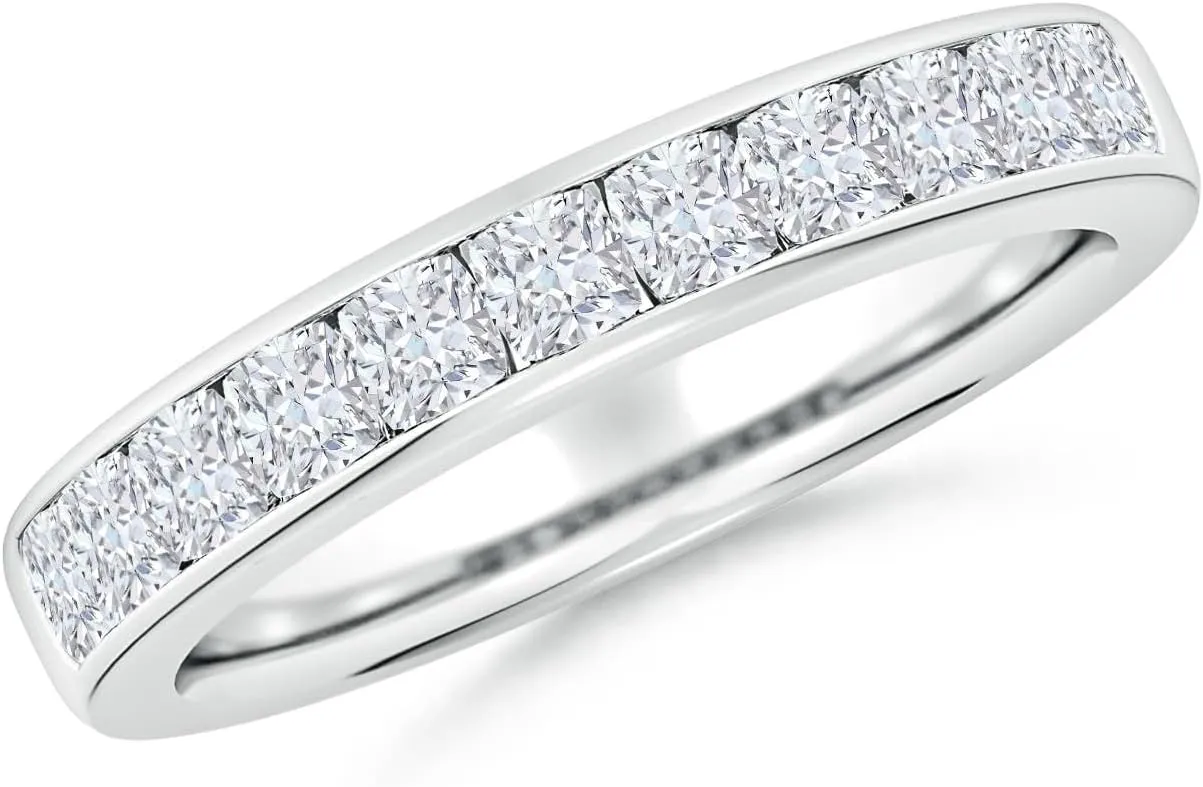 Angara Lab Grown Channel-Set Cushion Diamond Half Eternity Wedding Ring in Silver / 14K Solid Gold/Platinum | April Birthstone, Birthday, Engagement, Anniversary, Wedding Jewelry Gift for Women