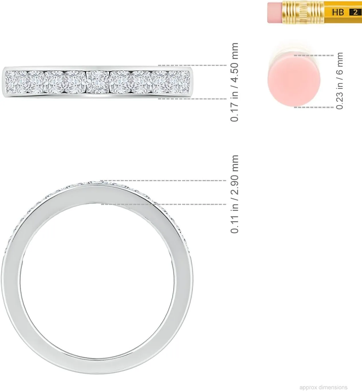 Angara Lab Grown Channel-Set Cushion Diamond Half Eternity Wedding Ring in Silver / 14K Solid Gold/Platinum | April Birthstone, Birthday, Engagement, Anniversary, Wedding Jewelry Gift for Women