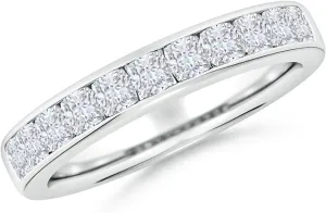Angara Lab Grown Channel-Set Cushion Diamond Half Eternity Wedding Ring in Silver / 14K Solid Gold/Platinum | April Birthstone, Birthday, Engagement, Anniversary, Wedding Jewelry Gift for Women