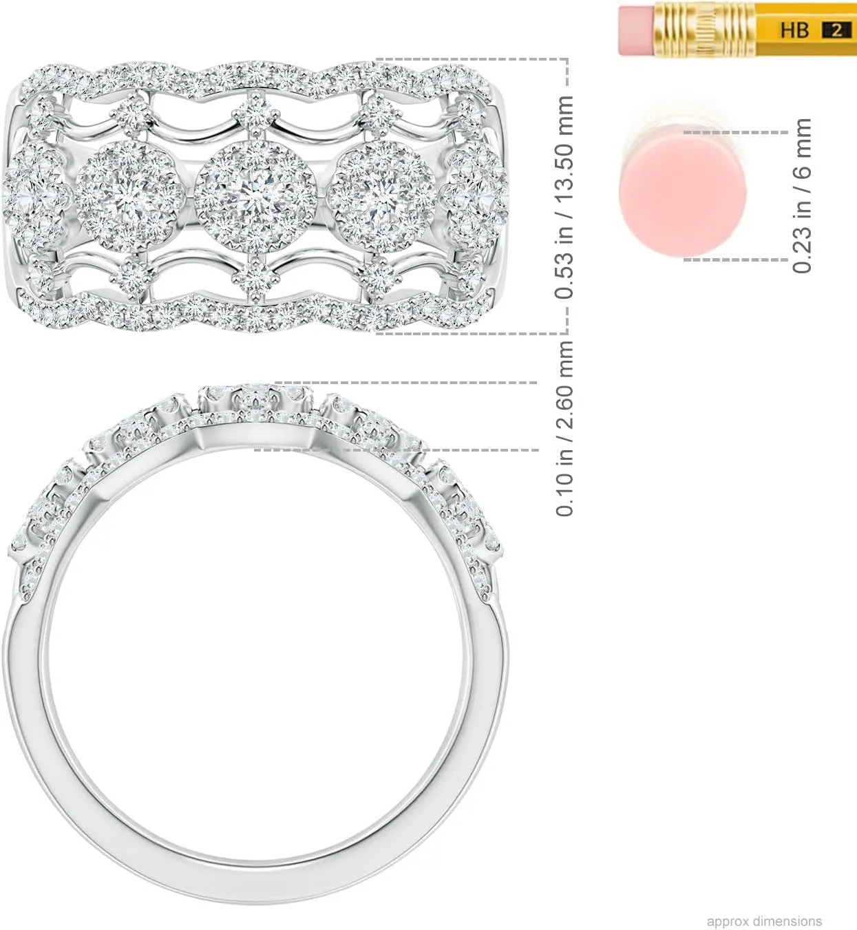Angara Lab Grown Composite Diamond Scalloped Broad Anniversary Ring in Silver / 14K Solid Gold/Platinum | April Birthstone, Birthday, Engagement, Wedding Jewelry Gift for Women