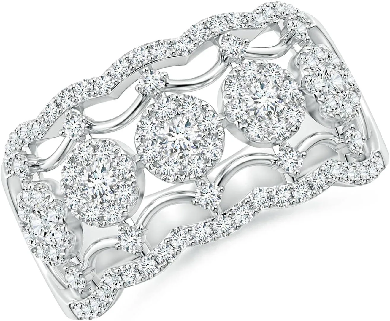 Angara Lab Grown Composite Diamond Scalloped Broad Anniversary Ring in Silver / 14K Solid Gold/Platinum | April Birthstone, Birthday, Engagement, Wedding Jewelry Gift for Women