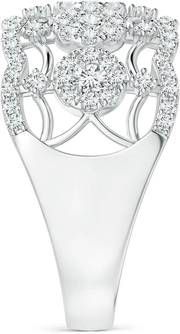 Angara Lab Grown Composite Diamond Scalloped Broad Anniversary Ring in Silver / 14K Solid Gold/Platinum | April Birthstone, Birthday, Engagement, Wedding Jewelry Gift for Women