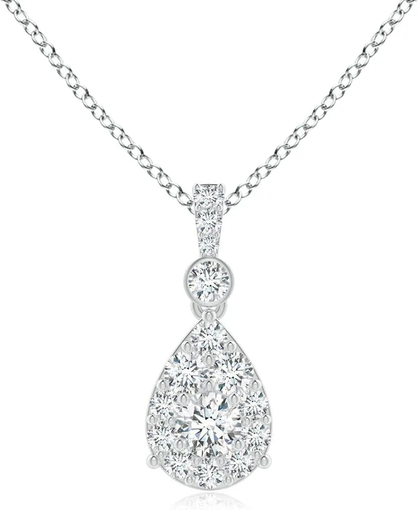 Angara Lab Grown Diamond Cluster Pear-Shaped Pendant in 14K Solid Gold/Platinum | April Birthstone, Birthday, Engagement, Anniversary, Wedding Jewelry Gift for Women