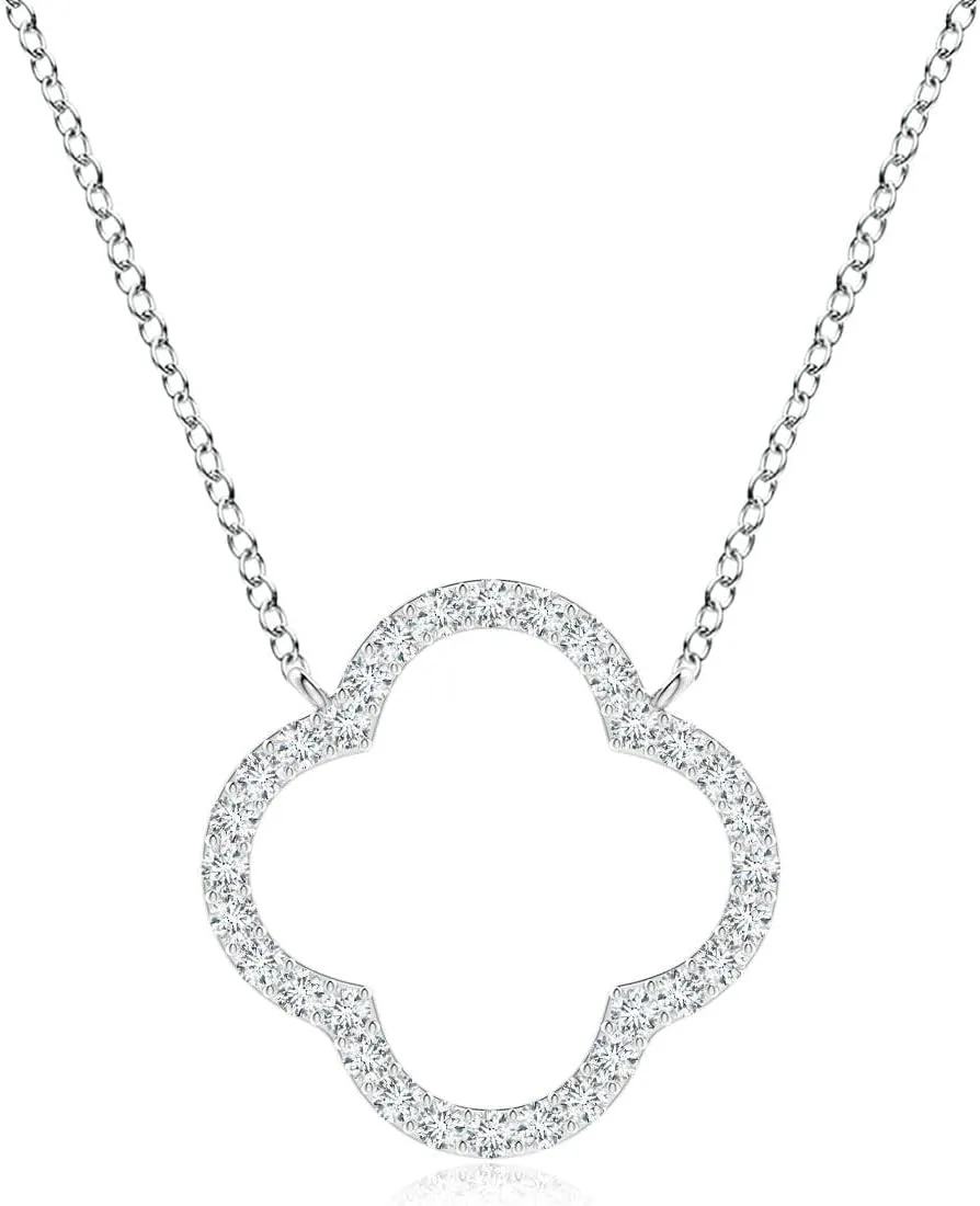 Angara Lab Grown Diamond Four-Leaf Open Clover Pendant in 14K Solid Gold/Platinum | April Birthstone, Birthday, Engagement, Anniversary, Wedding Jewelry Gift for Women
