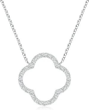 Angara Lab Grown Diamond Four-Leaf Open Clover Pendant in 14K Solid Gold/Platinum | April Birthstone, Birthday, Engagement, Anniversary, Wedding Jewelry Gift for Women
