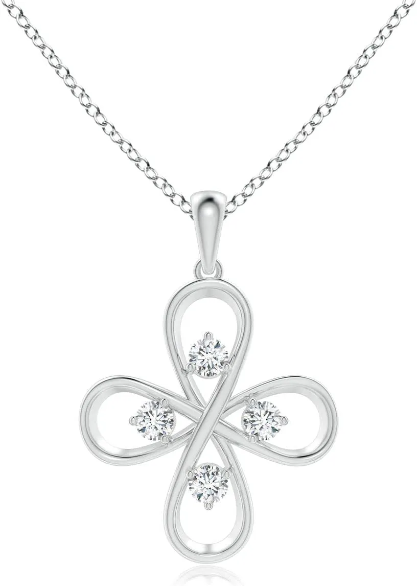 Angara Lab Grown Diamond Four-Petal Flower Infinity Pendant in 14K Solid Gold/Platinum | April Birthstone, Birthday, Engagement, Anniversary, Wedding Jewelry Gift for Women