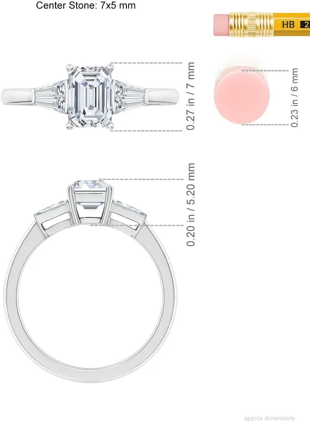 Angara Lab Grown Emerald-Cut and Twin Tapered Baguette Diamond Side Stone Engagement Ring in Silver / 14K Solid Gold/Platinum | April Birthstone, Birthday, Anniversary Jewelry Gift for Women