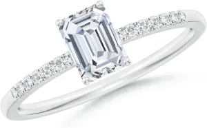 Angara Lab Grown Emerald-Cut Diamond Engagement Ring with Lab Diamond Accents in Silver / 14K Solid Gold/Platinum | April Birthstone, Birthday, Anniversary, Wedding Jewelry Gift for Women