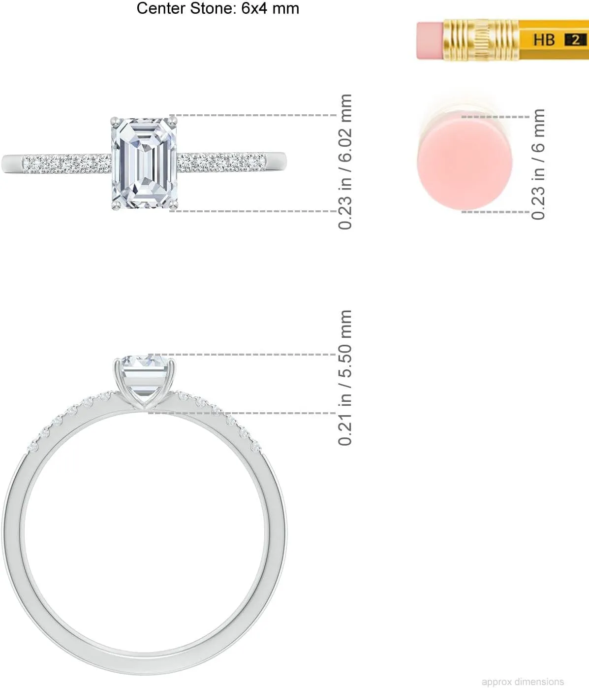 Angara Lab Grown Emerald-Cut Diamond Engagement Ring with Lab Diamond Accents in Silver / 14K Solid Gold/Platinum | April Birthstone, Birthday, Anniversary, Wedding Jewelry Gift for Women