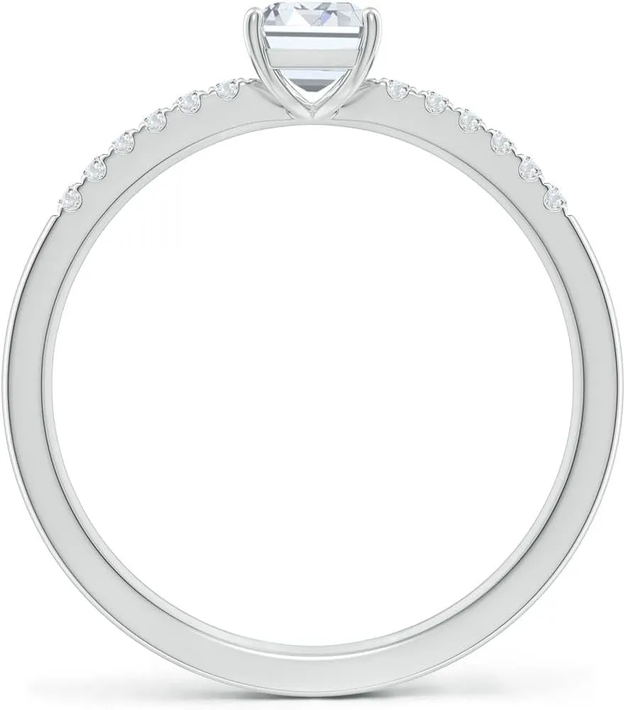Angara Lab Grown Emerald-Cut Diamond Engagement Ring with Lab Diamond Accents in Silver / 14K Solid Gold/Platinum | April Birthstone, Birthday, Anniversary, Wedding Jewelry Gift for Women