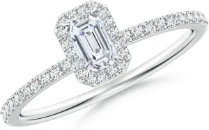 Angara Lab Grown Emerald-Cut Diamond Halo Engagement Ring in Silver / 14K Solid Gold/Platinum | April Birthstone, Birthday, Anniversary, Wedding Jewelry Gift for Women