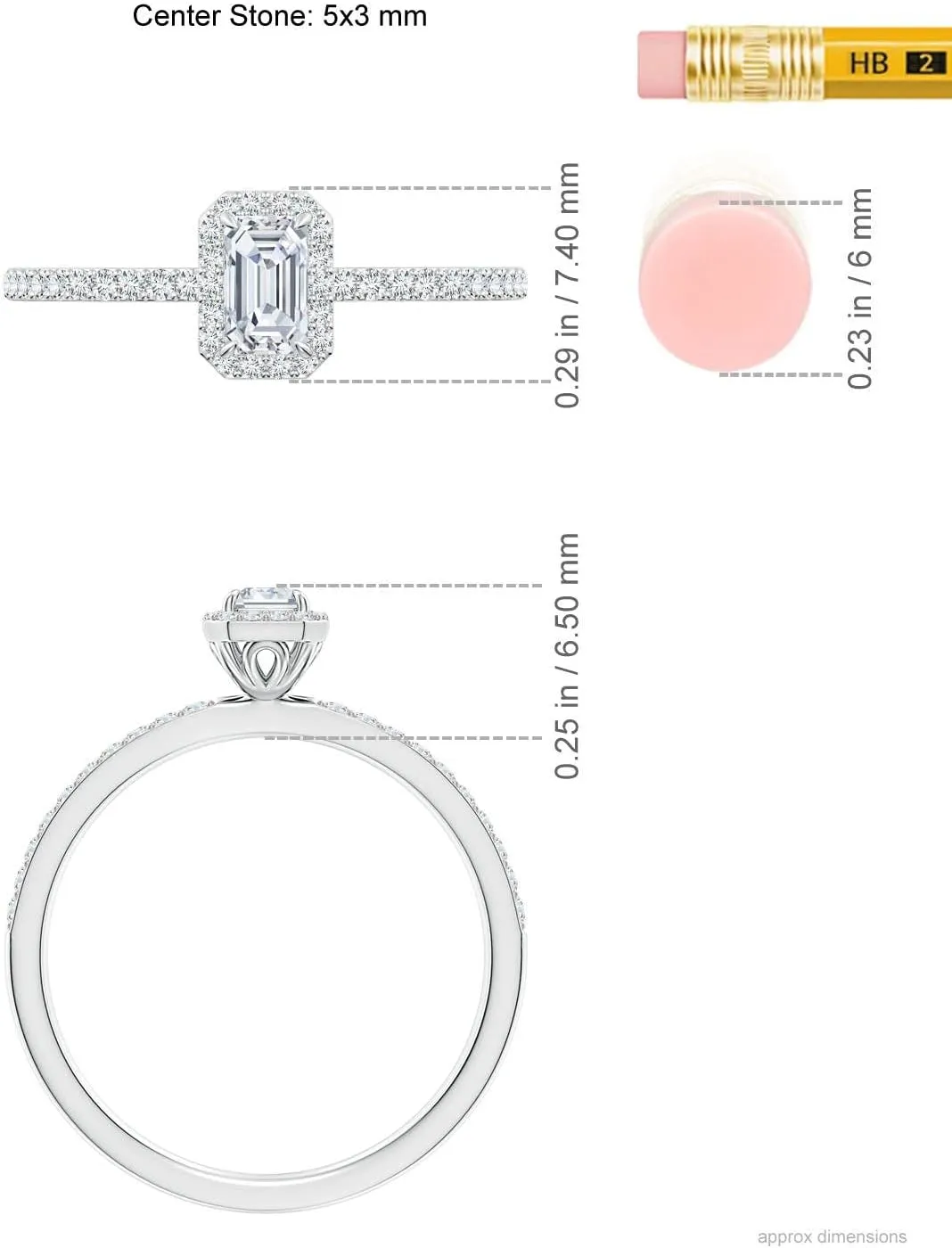 Angara Lab Grown Emerald-Cut Diamond Halo Engagement Ring in Silver / 14K Solid Gold/Platinum | April Birthstone, Birthday, Anniversary, Wedding Jewelry Gift for Women