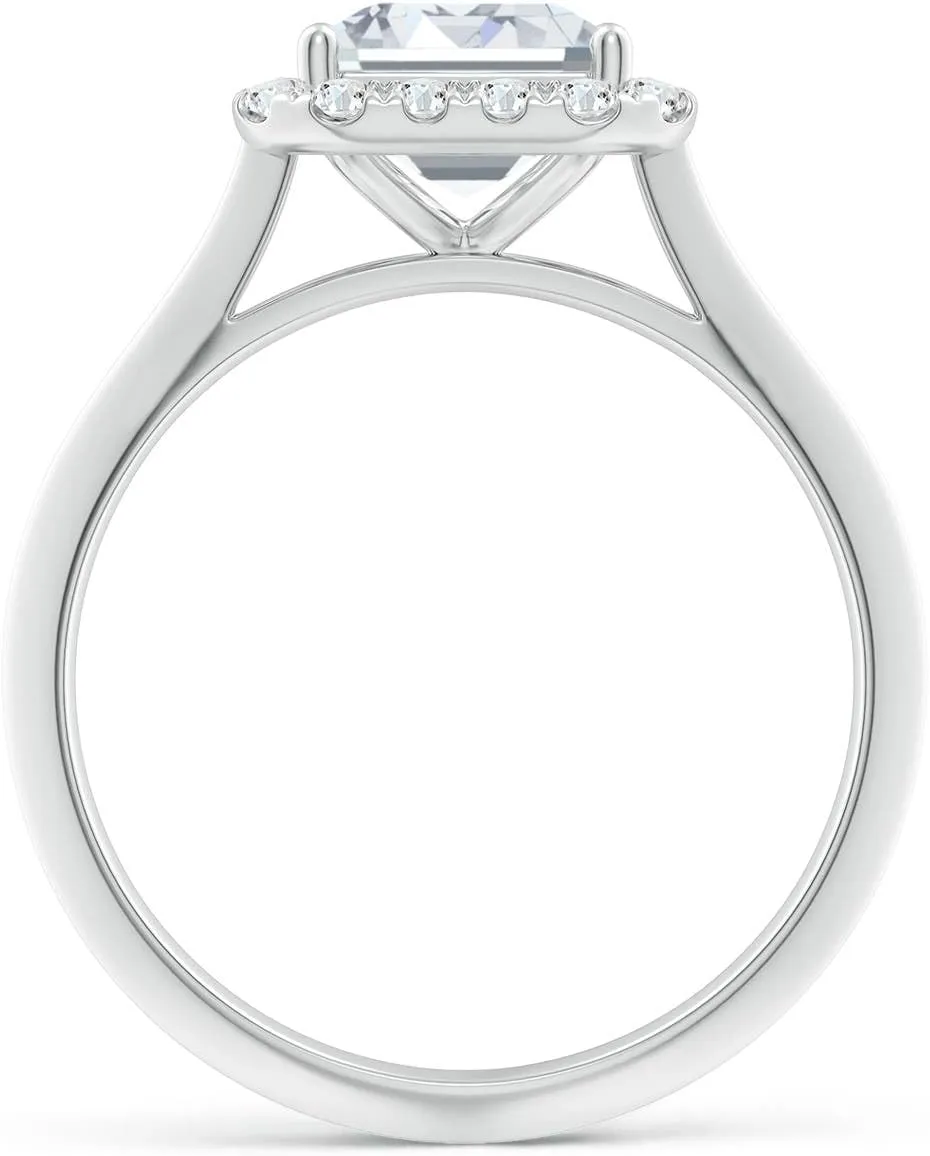 Angara Lab Grown Emerald-Cut Diamond Halo Knife-Edge Shank Engagement Ring in Silver / 14K Solid Gold/Platinum | April Birthstone, Birthday, Anniversary, Wedding Jewelry Gift for Women