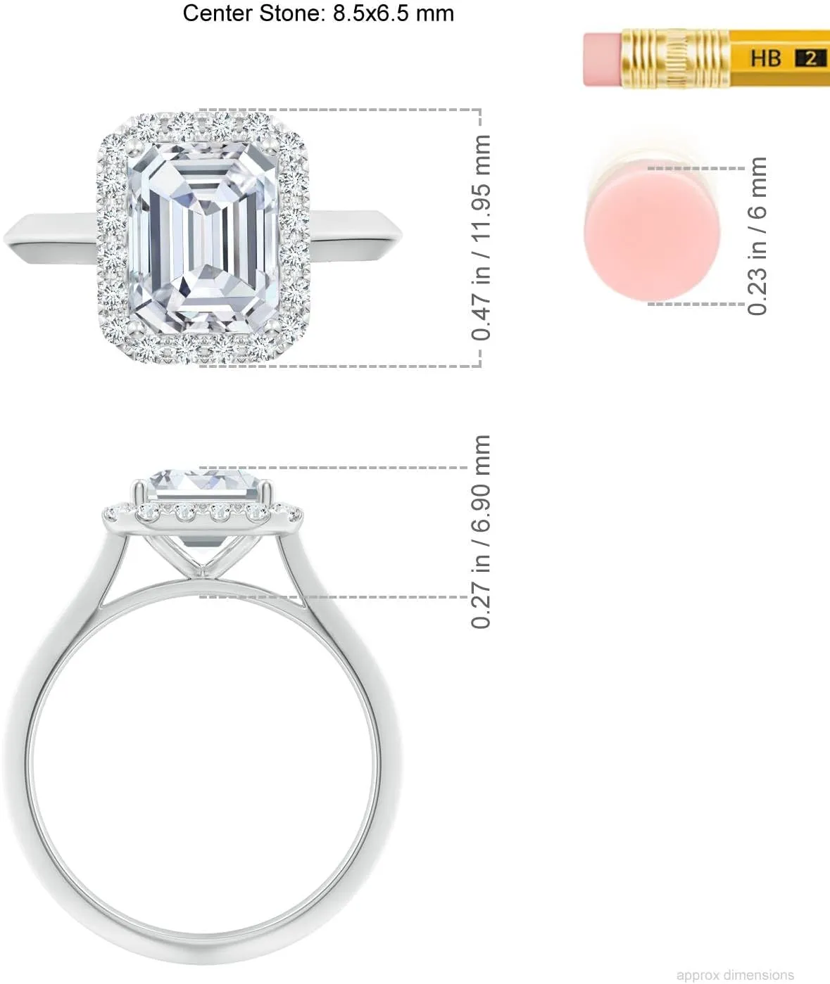 Angara Lab Grown Emerald-Cut Diamond Halo Knife-Edge Shank Engagement Ring in Silver / 14K Solid Gold/Platinum | April Birthstone, Birthday, Anniversary, Wedding Jewelry Gift for Women