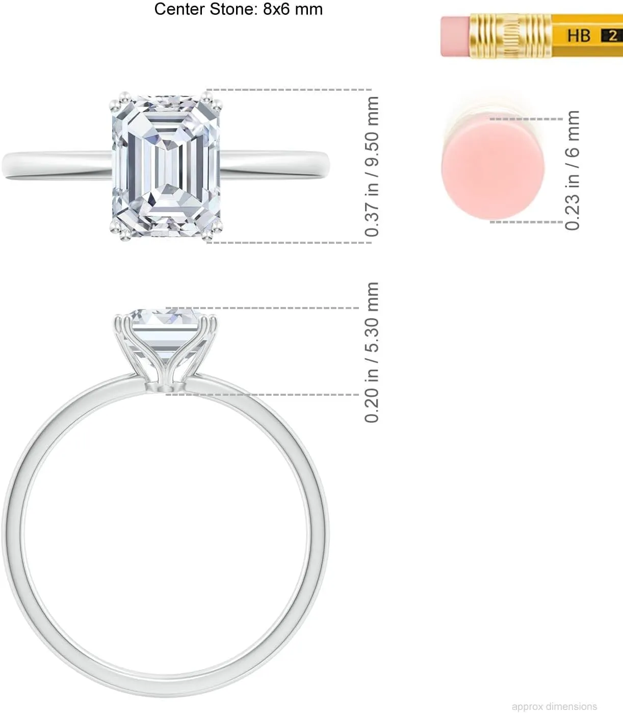 Angara Lab Grown Emerald-Cut Diamond Solitaire Classic Engagement Ring in Silver / 14K Solid Gold/Platinum | April Birthstone, Birthday, Anniversary, Wedding Jewelry Gift for Women