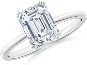 Angara Lab Grown Emerald-Cut Diamond Solitaire Classic Engagement Ring in Silver / 14K Solid Gold/Platinum | April Birthstone, Birthday, Anniversary, Wedding Jewelry Gift for Women