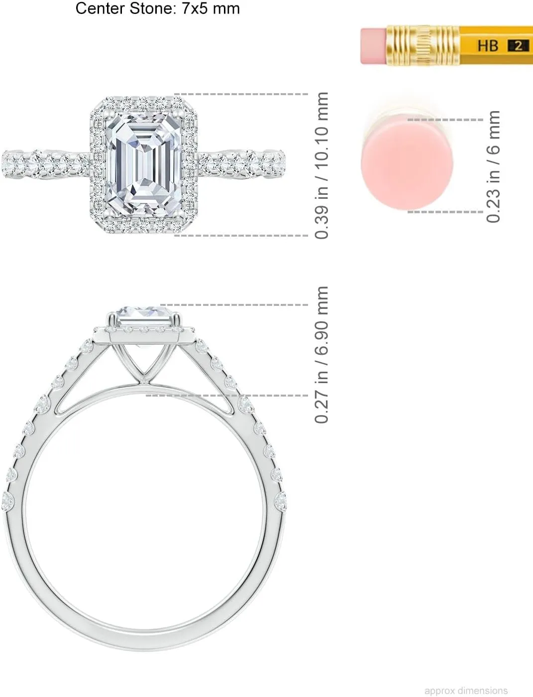 Angara Lab Grown Emerald-Cut Diamond Station Halo Engagement Ring in Silver / 14K Solid Gold/Platinum | April Birthstone, Birthday, Anniversary, Wedding Jewelry Gift for Women