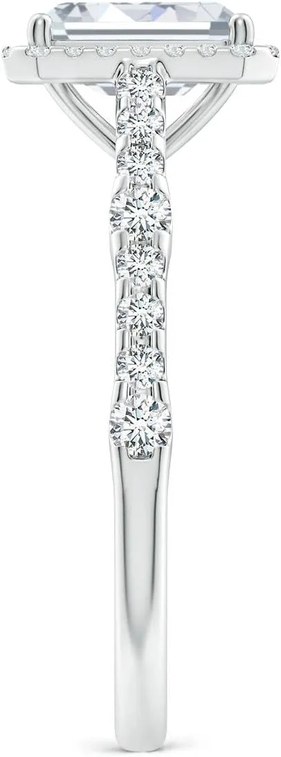 Angara Lab Grown Emerald-Cut Diamond Station Halo Engagement Ring in Silver / 14K Solid Gold/Platinum | April Birthstone, Birthday, Anniversary, Wedding Jewelry Gift for Women